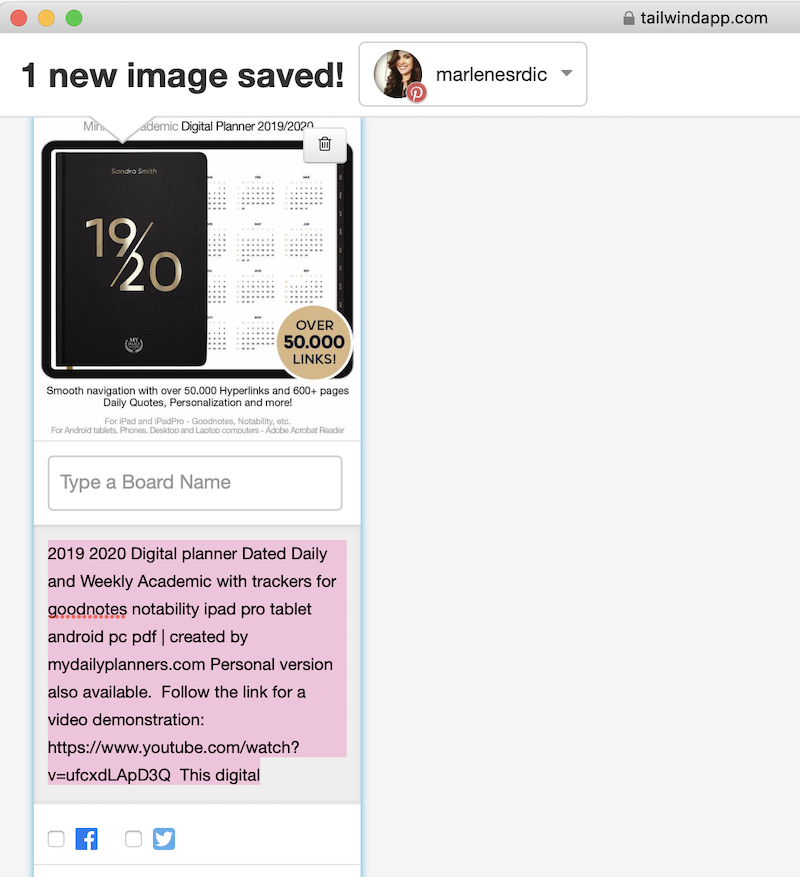 how to change pin description in tailwind when using Pinterest for affiliate marketing