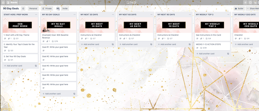 trello 90 days goals board