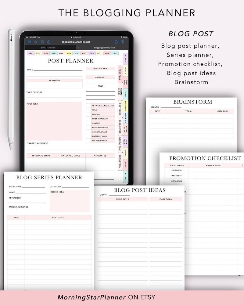 digital blog planner for goodnotes, notability, ipad, tablet